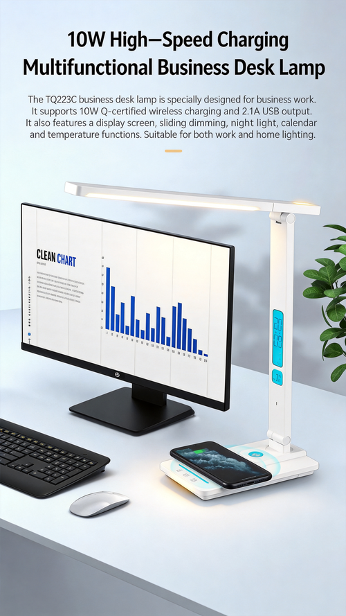3-in-1 LED Desk Lamp with Wireless Charger 10W Qi Fast Charging, Modern Dimmable Table Lamp for Home Office Bedroom